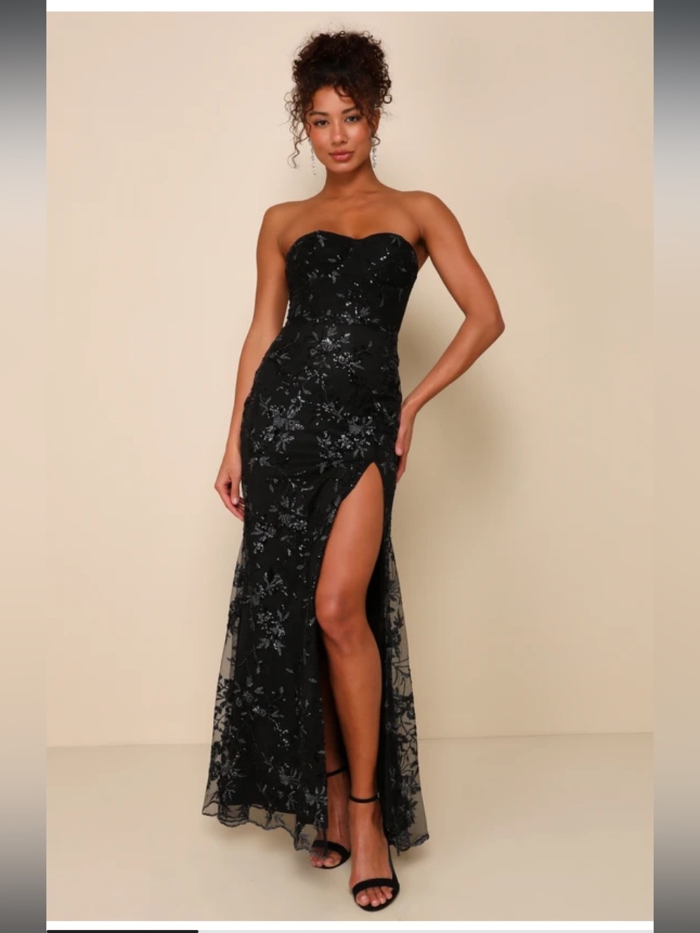 Confident Sensation Black Sequin Strapless Bustier Maxi Dress